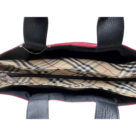 Burberry Blue Label Red Nylon w Nova Check at Zipper Tote - Picture 8 of 14